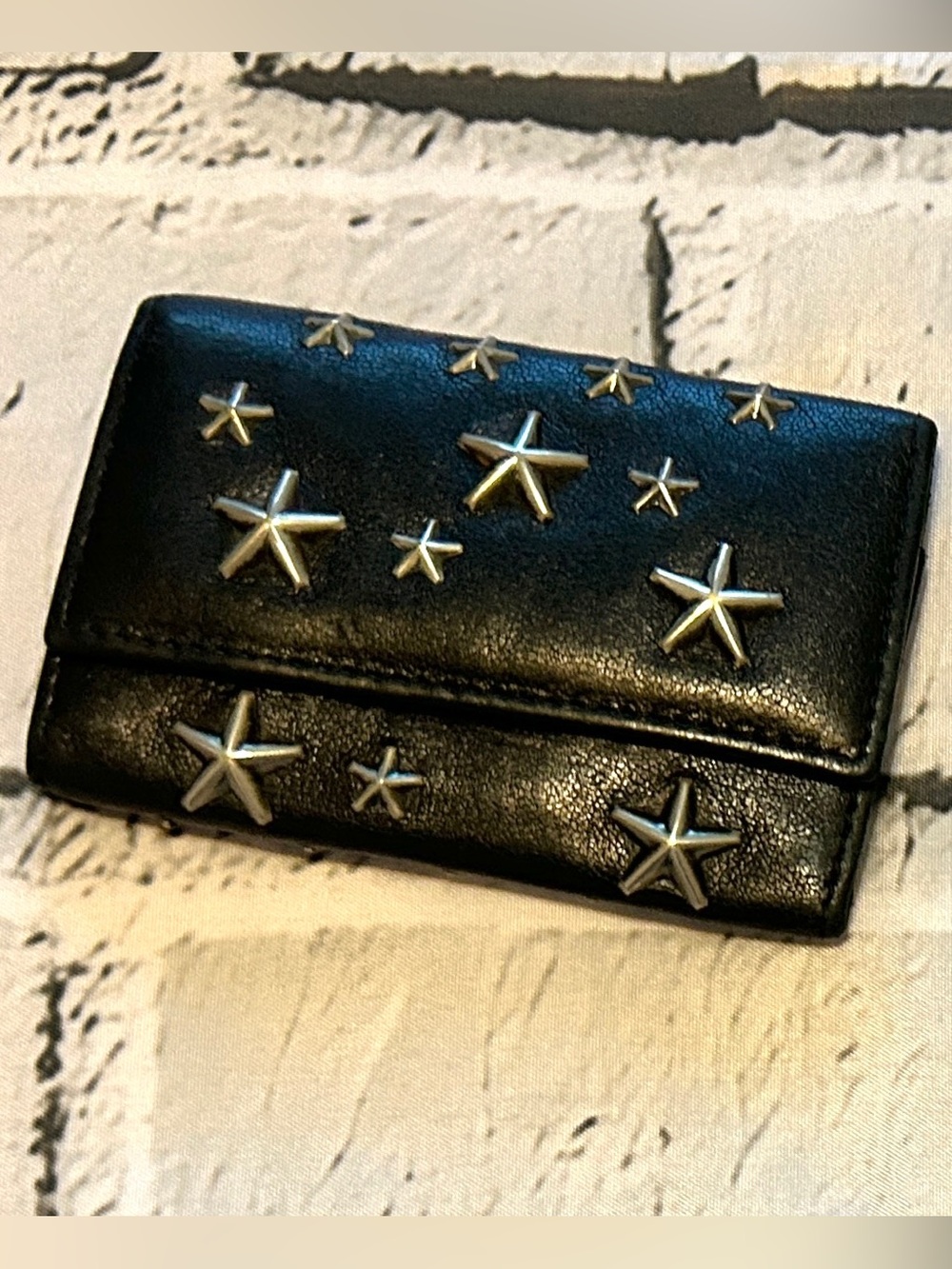 Jimmy Choo Black Leather Key & Card Holder with Silver Star Studs